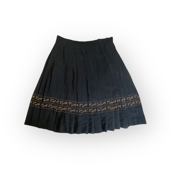 Vintage Dresses & Skirts - Vintage: Begedor Italia ✦ Silk Pleated Skirt ✦ Gold Nail Heads ✦ Black ✦ 12 L XL